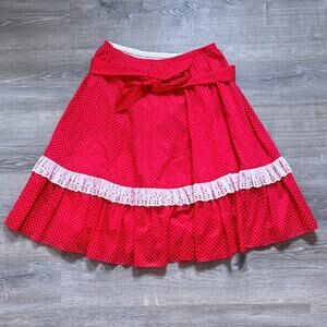 VTG 80's Red White Polkadot Ruffled Western Skirt Sz L/XL Line Dancing Coquette